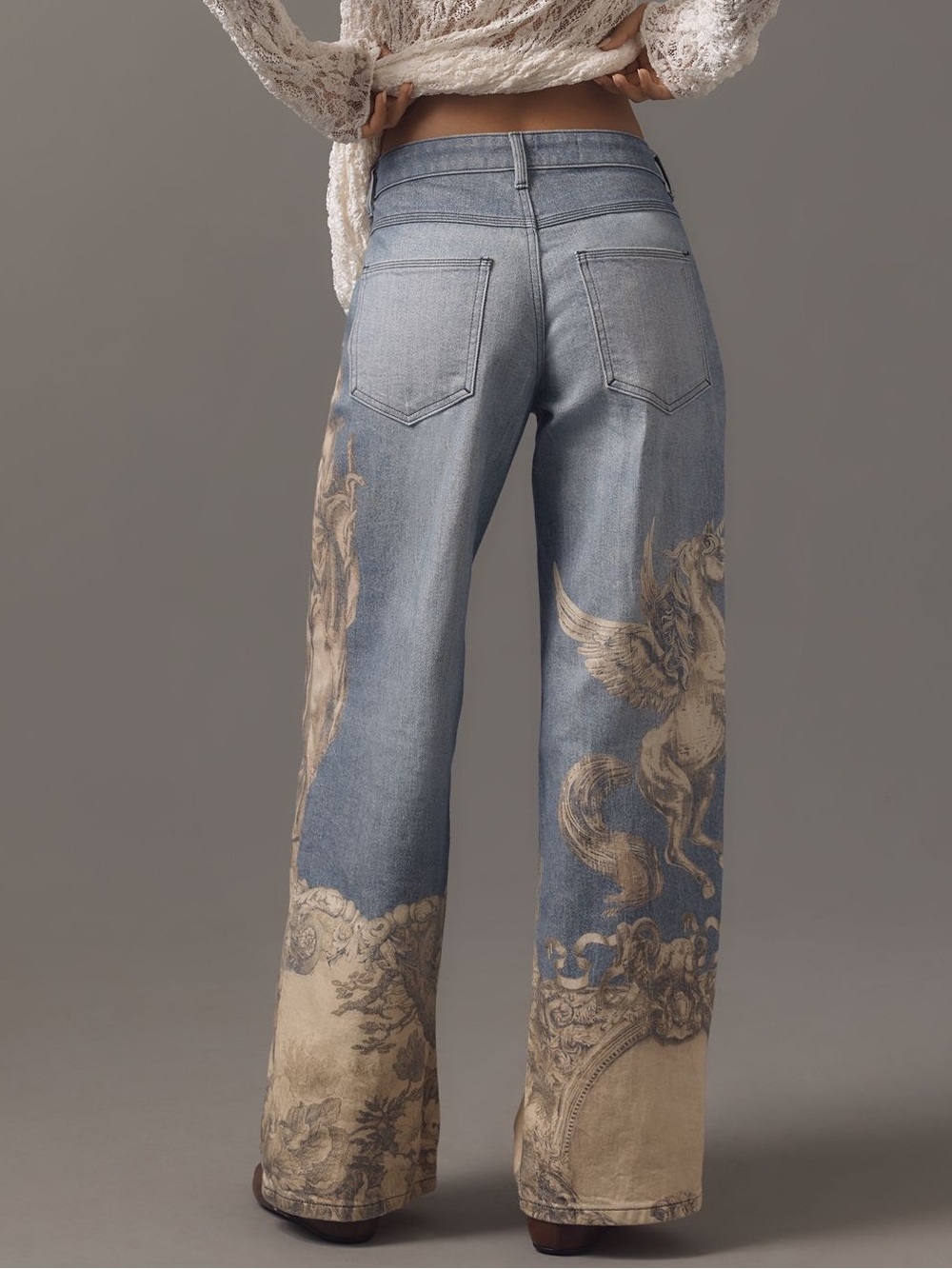 Anthropologie Low Rise Wide Leg Jeans Pilcro New 27 Zbo Roman Lion Unicorn Art - Picture 2 of 15